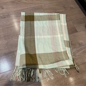 NWOT Love & Lore Seafoam Green & Brown Check Plaid Tartan Scarf